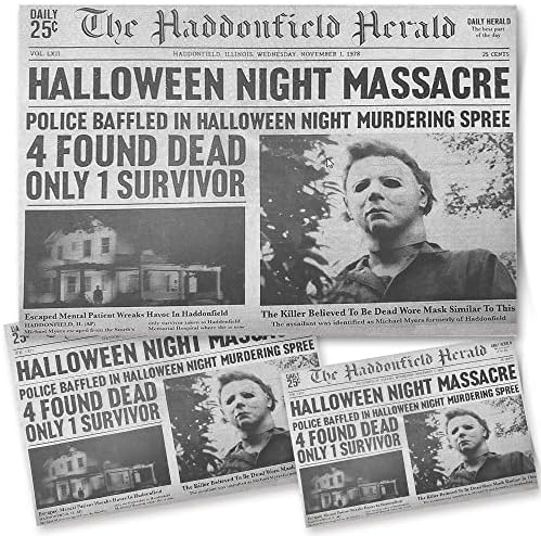 NSQQBQQ 1978-as Halloween Haddonfield Herald Halloween Éjszakai Mészárlás，Michael Myers Halloween Dekoráció Poszter，Vászon Nyomtatás Wall