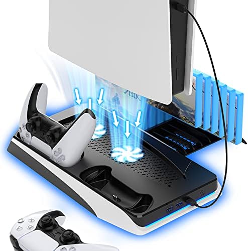 Cybermix PS5 Függőleges Állvány Hűtő ventilátor, valamint Dual Controller Töltő Állomás Kompatibilis Playstation 5 Lemez