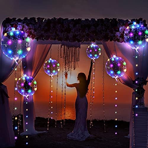 Világító LED Bobo Léggömbök Színes String Fények, 20in 6 db Átlátszó Lufi Átlátszó Hélium Bubble Lufi a Szülinapi Társkereső házassági