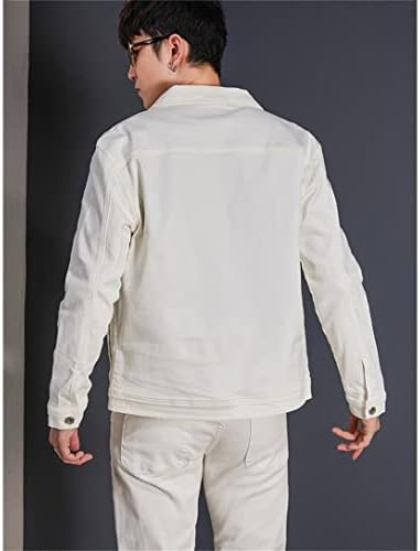 Tavasz, Ősz Férfi Fehér Farmer Kabát Streetwear Egysoros Cowboy Kabátok Nadrágok Két Darab Készlet