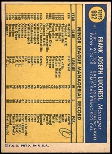 1970 Topps 662 Frank Lucchesi Philadelphia Phillies (Baseball Kártya) VG/EX Phillies
