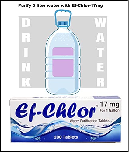 Ef-Klór Víztisztító Tabletta (17 mg - 100 Tabletta) - Hordozható Ivóvíz Kezelés - Ideális a Vészhelyzetek, Túlélési, Utazás, Kemping,