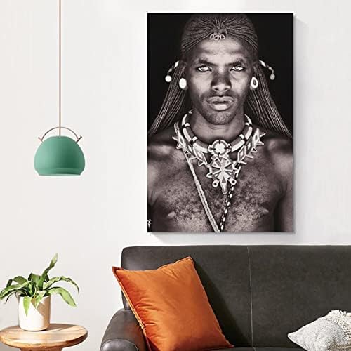 Afrikai Portré Ember Törzsi Vintage Karakter Poszter Vászon, Poszterek, Nyomatok Képet Nappali, Hálószoba, Iroda, Konyha Dekor 24x36inch(60x90cm)