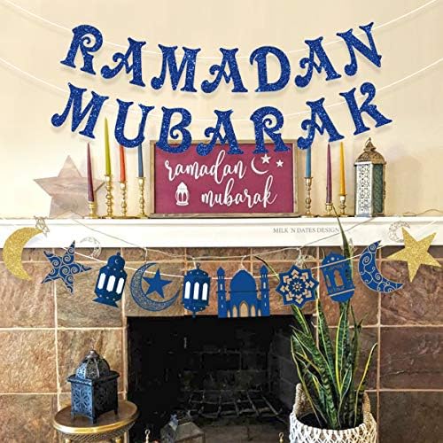 Kék Csillám Ramadan Mubarak Banner Eid Mubarak Dekoráció, Muszlim Iszlám Party Dekoráció, Ramadan Dekoráció Otthon Ramadan Kareem Party Kellékek