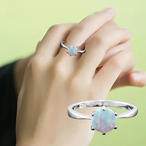 WYBAXZ Színes Gyűrű Beállítása Egyszerű Divat Opál Gyűrű Ezüst Gyűrű Valentin Napi Ajándék Nőknek Íj Gyűrű (Ezüst, 9)