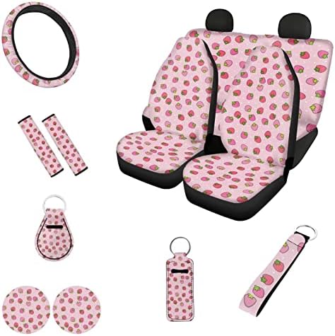 WHOSGNIHT Rózsaszín Eper autósülés a Nők, 12 Pack Kormánykerék-Fedezze Váll biztonsági Öv Védő Kulcstartó pohártartó Alátétek, Teljes