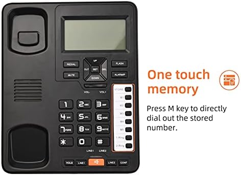 XIXIAN Vezetékes Telefon,OR6400 2-Sor Asztali Vezetékes Telefon Üzenetrögzítő Hívófél-AZONOSÍTÓ/a hívásvárakoztatás LCD Háttérvilágítás