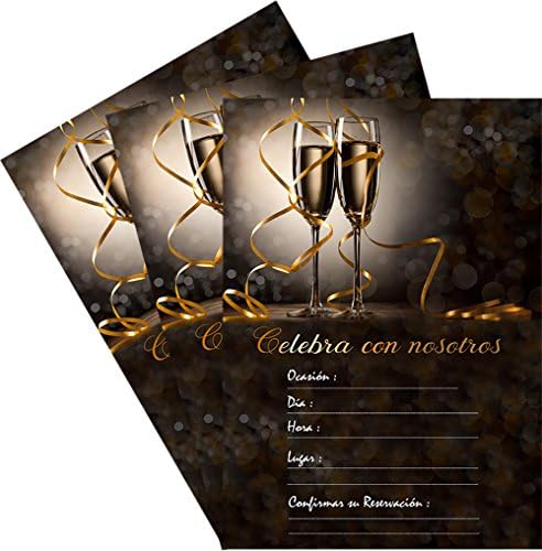 25 Celebra Con Nosotros 5x7 Fekete Pezsgő Meghívókat Kit Arany Fém Toll, Borítékok (spanyol / En Espanol)