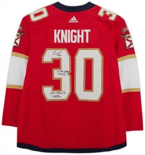 Keretes Spencer Lovag Florida Panthers Dedikált Piros Adidas Hiteles Jersey Több Feliratok - Dedikált NHL-Mezek