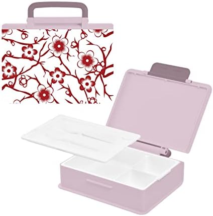 ALAZA Red Cherry Blossom Virágos Bento Ebédet BPA-Mentes szivárgásmentes Ebéd Konténerek w/Villa & Kanál, 1 Darab