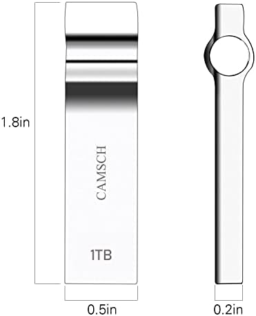CAMSCH 1 tb-os pendrive, Nagy Sebességű USB 3.0 pendrive Meatal Vízálló USB Meghajtó Kulcstartó (Fényes Ezüst)