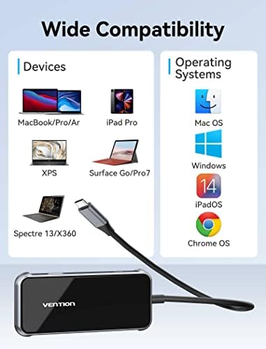 VENTION USB-C-Hub-Adapter - 5 az 1-ben Típus C Dongle a 4K-60Hz HDMI 3 USB 3.0 Portok, 100W PD Töltő - Kompatibilis MacBook Air, Mac Mini,