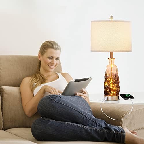 YAMEIWAN 28 Szabályozható Érintőképernyős asztali Lámpa Készlet 2, Üveg, Éjjeliszekrény Lámpa, USB+C Töltés Portok, Bedsides Lámpa Tündér