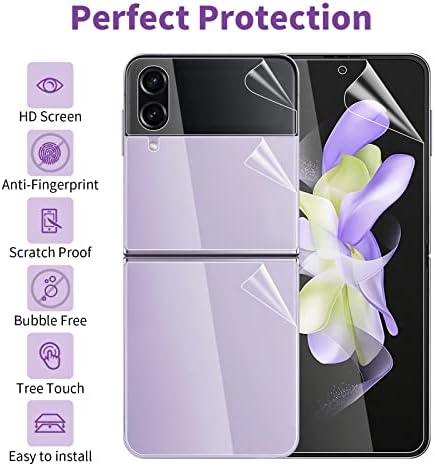 [1SET 5DB] Galaxy Z Flip 4 kijelző Védő fólia, Külső + Belső Puha Film + hátlap TPU Rugalmas képernyővédő fólia, HD Teljes hatálya