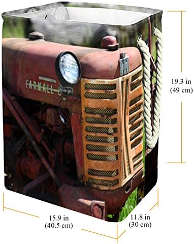 MAPOLO Szennyesben Piros Traktor Összecsukható Vászon Szennyes Tároló Kosár fogantyúval, Levehető Zárójelben Jól Tartja Vízálló Ruhák