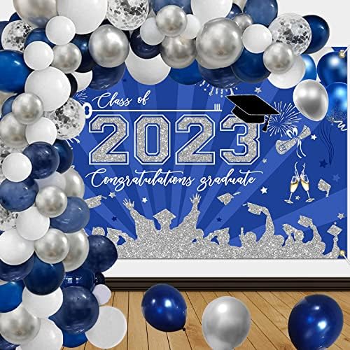 Avezano Ballagás Dekoráció, Osztály 2023 Érettségi Party Kellékek Szett 1 db Congrats Grad Banner 104 DB Lufi, 21 DB Fotó Kellékek, Fotózás