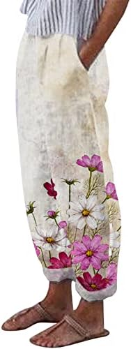 Alkalmi Vászon Nadrág Női Vintage virágmintás Nyaralás Palazzo Társalgó Nadrág Láb Széles, Pamut Vászon Jóga Nadrág