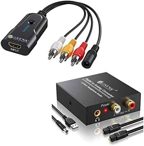 eSynic 1080p HDMI-RCA Átalakító & 192 khz-es DAC Digitális-Analóg Audio Converter