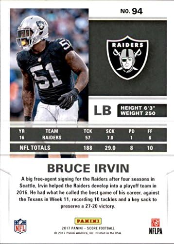 2017 Pontszám 94 Bruce Irvin Oakland Raiders Foci Kártya