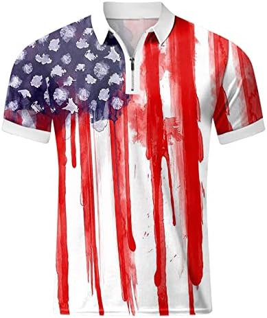 RUIRUILICO Férfi Rövid Ujjú Amerikai Zászló Polos 2023 július 4-Nyári Alkalmi póló, Laza Zip Fel Golf Sport Póló