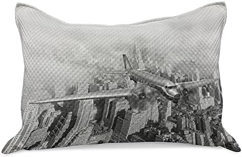 Ambesonne Vintage Kötött Paplan Pillowcover, Nosztalgikus Kelt Repülő Át Felhőkarcoló New York-i Városi Élet, Standard Queen Méretű