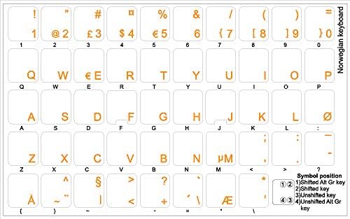 Norvég Billentyűzet Címkék Narancssárga Betűkkel Átlátszó Háttér az Asztali, Laptop illetve Notebook