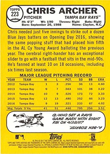 2017 Topps Örökség 223 Chris Archer Tampa Bay Rays Baseball Kártya