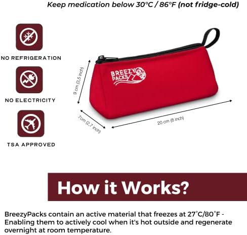 Breezy Extra | BreezyPacks | Inzulin Toll Hűvösebb Utazás esetén | EpiPen hordtáska Orvosi Utazási Hűtőtáska | Feltöltés Önmagában -