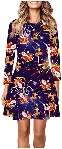 BADHUB Xmas_Dress Női Alkalmi Női Ünnepi Szokások Karácsonyi Ruha A-line Minidress Karácsonyi T-Shirt Mini Ruha