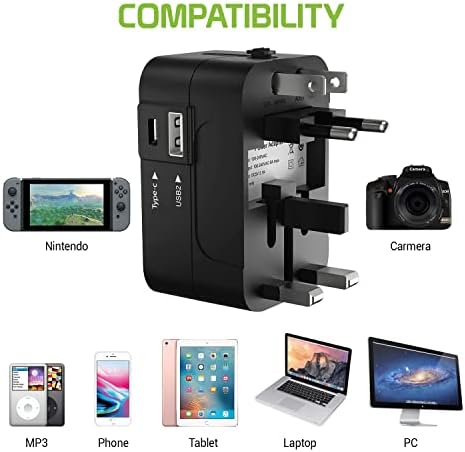 Utazási USB Plus Nemzetközi Adapter Kompatibilis a Samsung Galaxy A9 Világszerte Teljesítmény, 3 USB-Eszközök c típus, USB-A Közötti