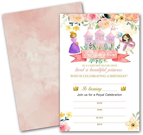 Princess Castle Szülinapi Meghívókat 25 kártyák Borítékok, Baba Zuhany/ Nemi Mutatják Party/ Születésnap Fél Meghívni Kártyák, Kellékek,