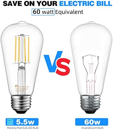 MESTERI MART Szabályozható Vintage Edison LED Izzók CRI 95+, E26 LED Izzó 5.5 W (60 Watt Egyenértékű), 4000K hideg Fehér, Dekoratív