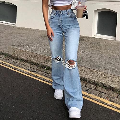 Jeans Női Magas Derék Bő Y2K Bő Flare Farmer Széles Lábát Tépte bajba jutott Farmer Nadrág Divatos Streetwear
