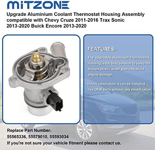 MITZONE Korszerűsített Alumínium Hűtőközeg Termosztát Ház Víz Outlet kompatibilis Chevy Curze 2011- Sonic 2012-2020 Trax a 2015-2020