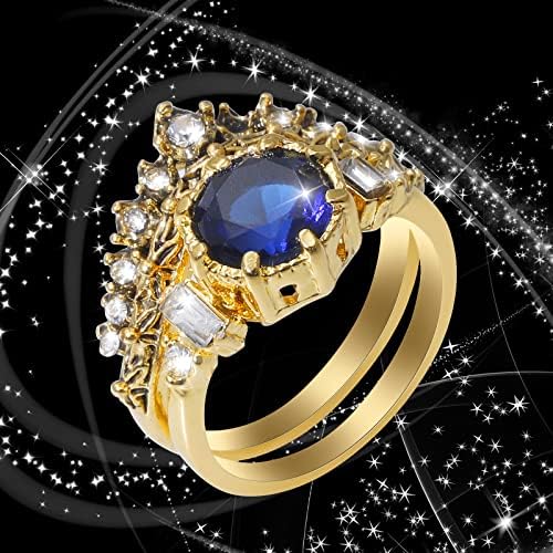 DBYLXMN Gyűrű Gyűrű Aranyozott Ékszer Divat Fényes, Kerek Kék Részt Ékszerek Kő Női Gyűrű, Sárkány Gyűrű (Arany, 6)