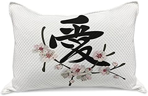 Lunarable Kanji Kötött Paplan Pillowcover, Illusztráció, a Kínai Szerelem Szót cseresznyevirág, Standard King Méretű Párna Fedezni Szobás, 36