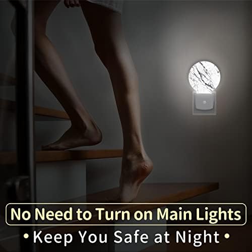 DXTKWL Márvány ki Kerek Night Lights 2 Csomag, Fekete Textúra Plug-in LED NightLights Auto Alkonyat Hajnal Érzékelő Lámpa a Gyerekek,