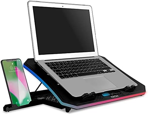 KROM KOOLER NXKROMKOOLER Laptop Hűtő akár 48.3 cm (19 Cm), 6 Rajongók, RGB, Okostelefon Tartó, LCD Kijelző, USB-Hub, Fekete