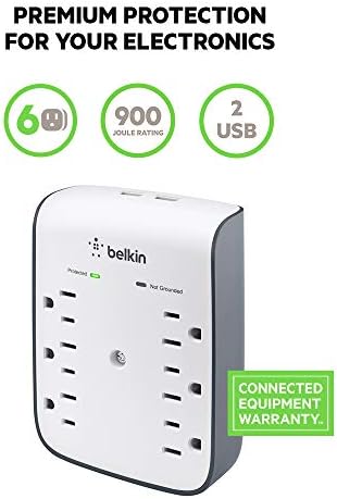 Belkin túlfeszültségvédő elosztó - 6 AC Több Üzletek & Töltés Tégla - Fehér (720 Joule) & 6-Dugaszolóaljzat USB-túlfeszültségvédő,