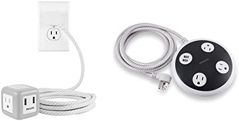 Philips, Szürke/Fehér, 3 Outlet Gumírozott Kocka, 2 USB, 2.4, 10ft Fonott Zsinór, SPS3102WB/37 & 3 2 USB Aljzathoz túlfeszültségvédő