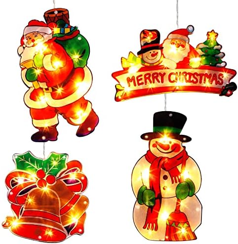 4 Db Karácsonyi Ablak Dekorációk Fény ,Karácsonyi Ablak függő Lámpák Santa Akkumulátoros Lámpa Karácsonyi Dekorációt a tapadókorong