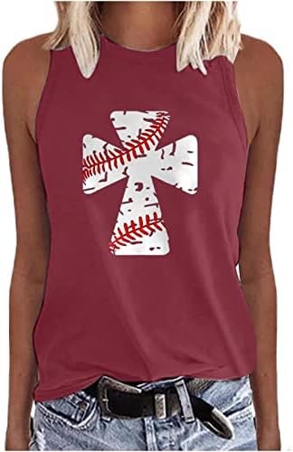 Baseball Tartály Tetejét a Nők O-Nyak Baseball Nyomtatás Tankok Aranyos Edzés Grafikus Alkalmi Nyári Ujjatlan Póló, trikó