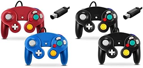 FIOTOK Gamecube Vezérlő, Klasszikus Vezetékes Vezérlő Wii Nintendo Gamecube - Fokozott - 4 Csomag （Fekete-Black&Red&Blue）