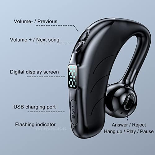 Charella FIWKAH Egyetlen Ear Fülhallgató Mikrofon, Bluetooth 5 2 Fülhallgató Led Kijelző Vízálló Fülhallgató Vezeték nélküli Kihangosító, Fejhallgató