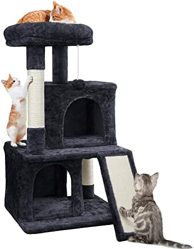 Többszintű Plüss Macska Fa Dupla Öröklakás, valamint Szőrös Labdát, Macskák, Fekete Ház Nagy Lakás Luxus Macska Fa macska-mászóka Kisállat