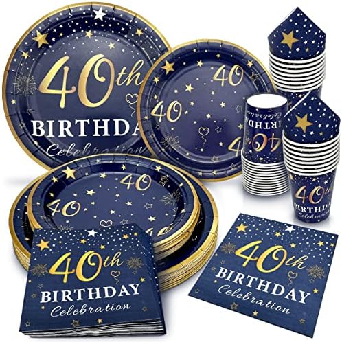 algpty 40 Szülinapi Dekoráció, Tányérok, Szalvéták Kék-Arany, Szolgáltatás, 30, 40 Születésnapi Party Csomag Tartalmazza sötétkék