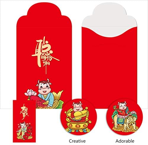 ABOOFAN 24Pcs Kínai Új Év a Vörös Borítékok 2021 Zodiákus OX Tavaszi Fesztivál Új Évben Szerencsés Pénzt Csomag Piros Csomagok Hong Bao a holdújév,