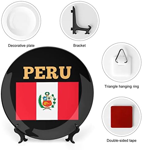 Peru Zászló porcelán Díszítő Tányér Kerek Kerámia lapok Kézműves Display Állvány Home Office Fal Vacsora Dekoráció