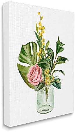 Stupell Iparágak Rózsaszín Rózsa Sárga Botanikus Csokor üvegedénybe Akvarell, Design by Melissa Wang Vászon Wall Art, 16