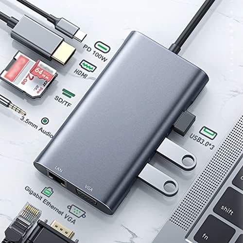 YASEZ USB-C HUB C Típusú 3.1 4k RJ45 LAN Ethernet USB3.0 Adapter Dock for Air Pro PC Tartozékok (Szín : Szürke, Méret : E)